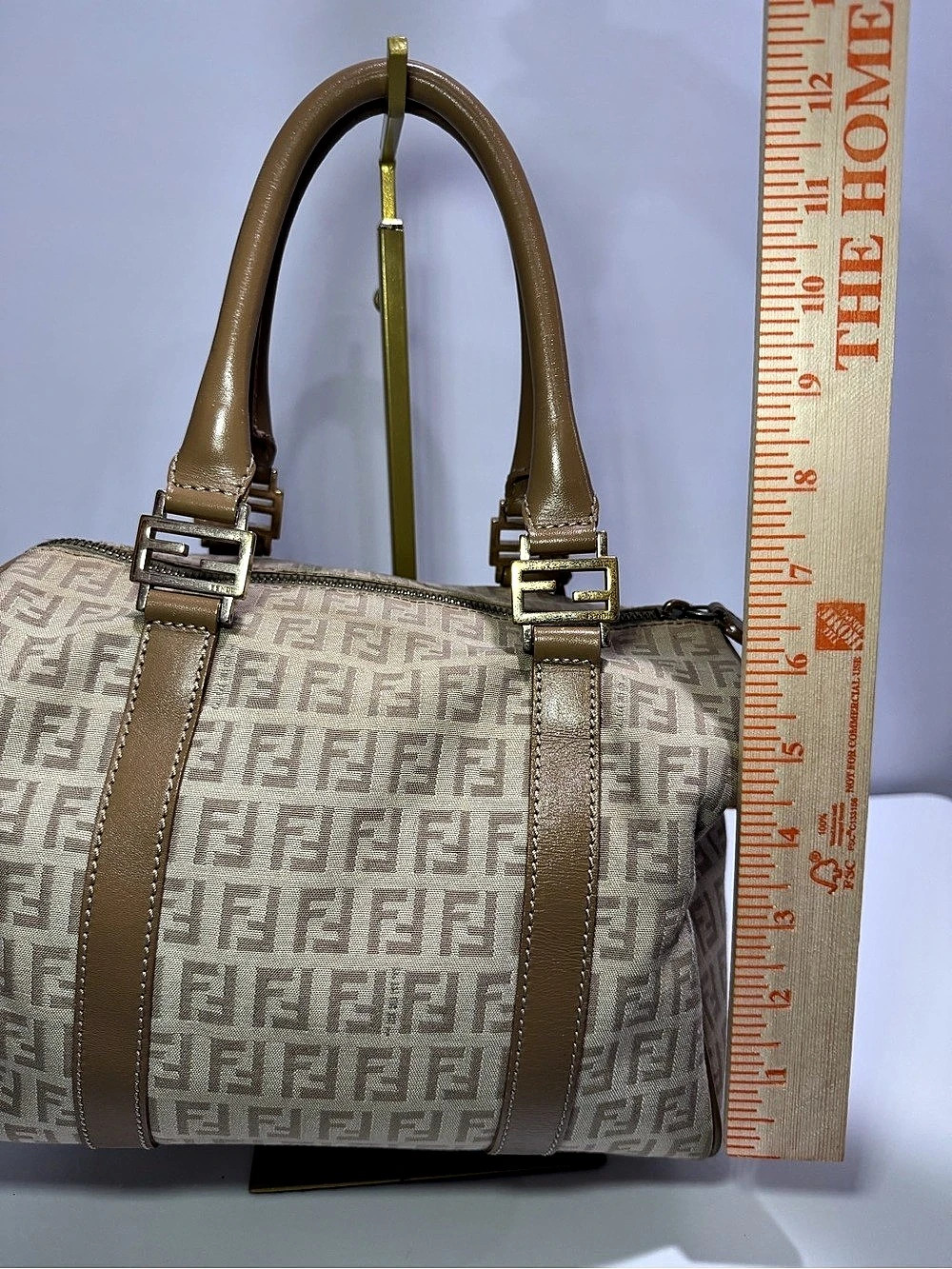Vintage Fendi Zucchino FF Monogram Boston Bag Beige Tan Canvas Leather - Picture 12 of 12